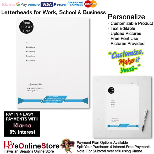 Business Blue Logo Company Name Signature  レターヘッド (Business Blue Logo Company Name Signature Letterhead.)
