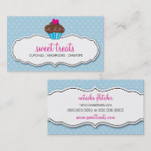 BUSINESS CARDかわいいカップケーキパステルはっきりしたブルーのピンク 名刺 (正面/裏面)