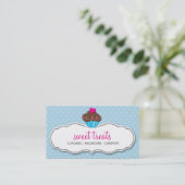 BUSINESS CARDかわいいカップケーキパステルはっきりしたブルーのピンク 名刺 (スタンド正面)