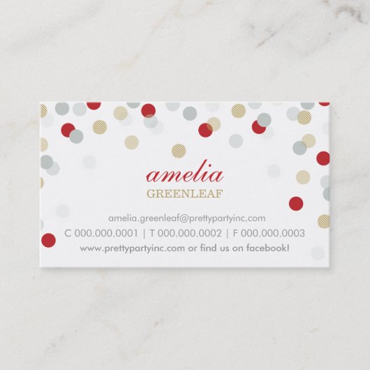 BUSINESS CARD :: スタイリッシュ紙吹雪赤金ゴールド 名刺 (正面)
