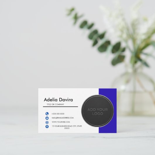 Business Card Blue with Simple Logo and Text 名刺 (スタンド正面)