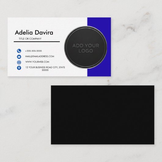 Business Card  Blue with Simple Logo and Text  名刺 (正面/裏面)