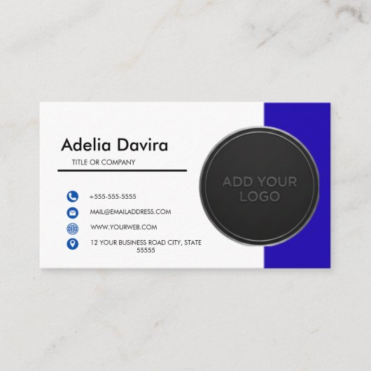 Business Card  Blue with Simple Logo and Text  名刺 (正面)