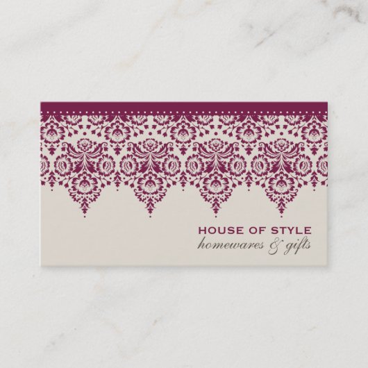 BUSINESS CARD classy damask cranberry red cream 名刺 (正面)