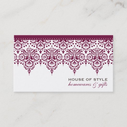 BUSINESS CARD classy damask maroon mulberry white 名刺 (正面)