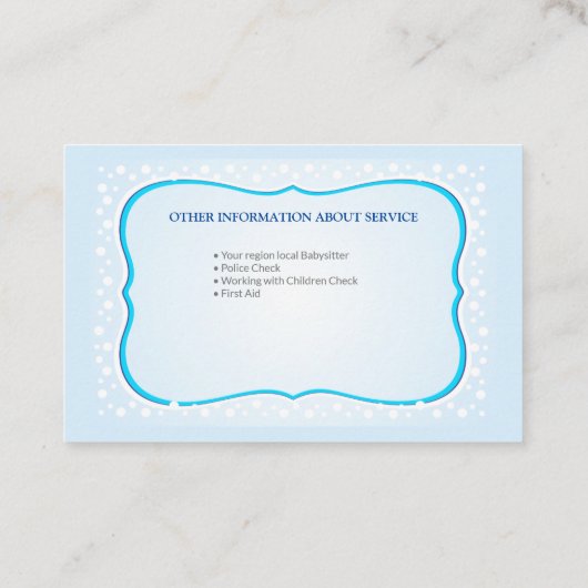 Business card for babysitter & childcare 名刺 (裏面)