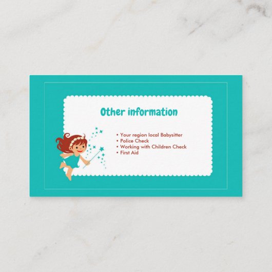 Business card for babysitter, childcare 名刺 (裏面)