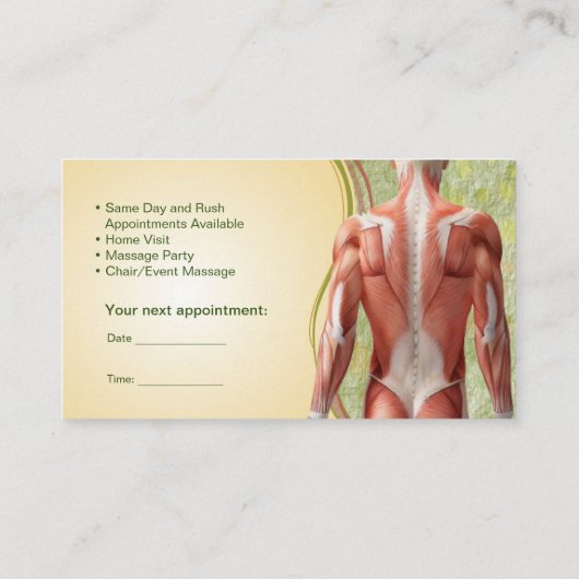Business card for Massage Therapist 予約カード (裏面)