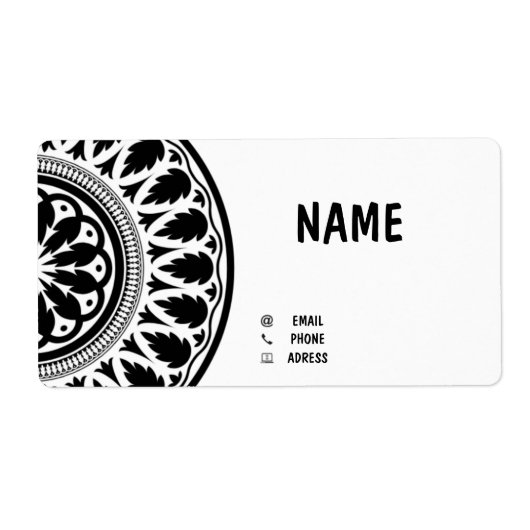 business card with black white ornaments ラベル (正面)