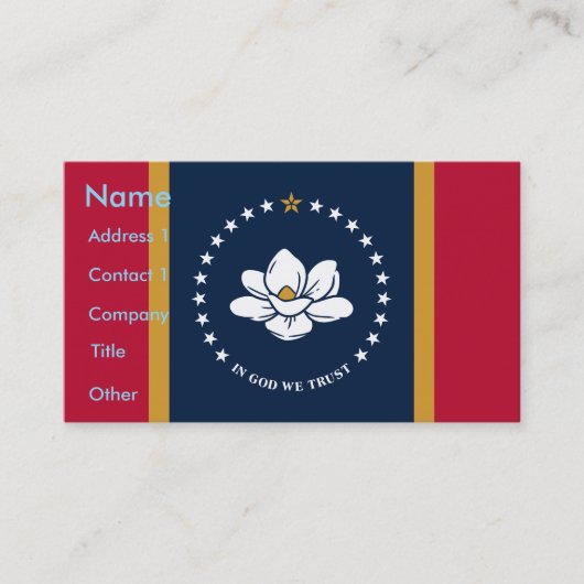 Business Card with Flag of Mississippi State, USA 名刺 (正面)