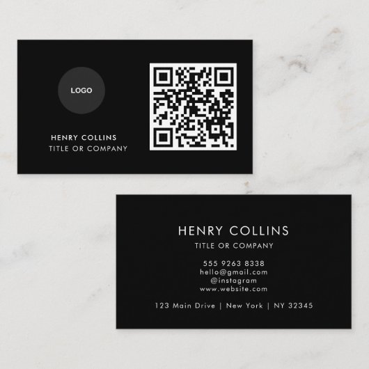 Business Card with QR Code | Black Modern Design 名刺 (正面/裏面)