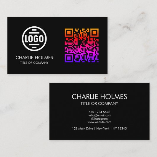 Business Card with QR Code | Black Modern Design 名刺 (正面/裏面)