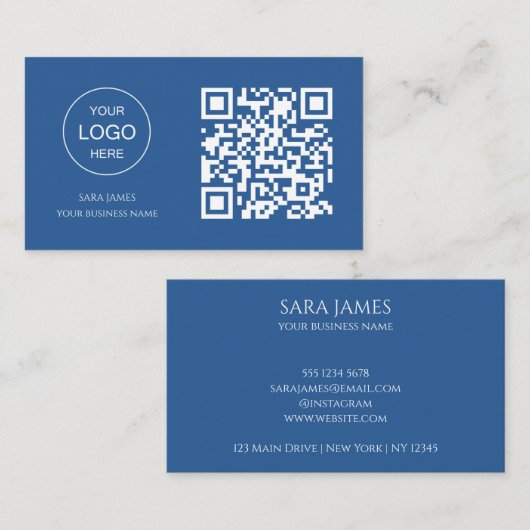 Business Card with QR Code | Blue Modern Design 名刺 (正面/裏面)