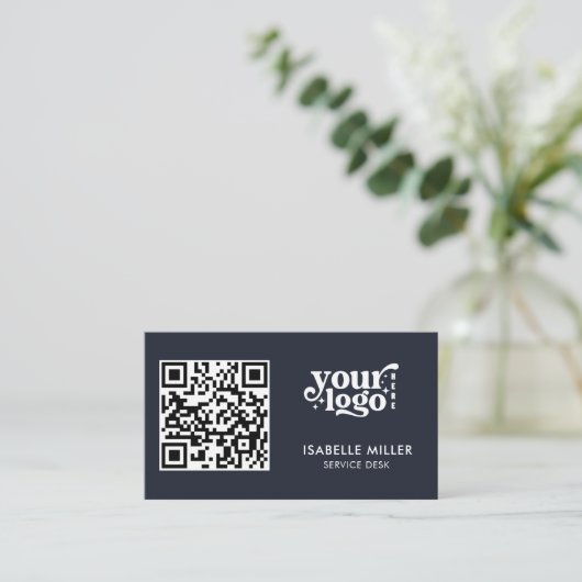 Business Card with QR Code | Modern Navy Design 名刺 (スタンド正面)