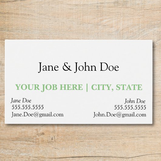 Business card with spot for two names