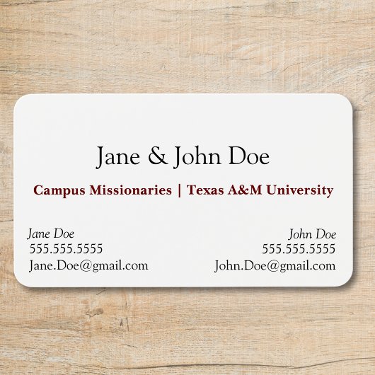 Business card with spot for two names