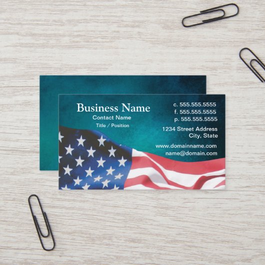 business card with waving American flag 26b 名刺 (正面/裏面インサイチュ)