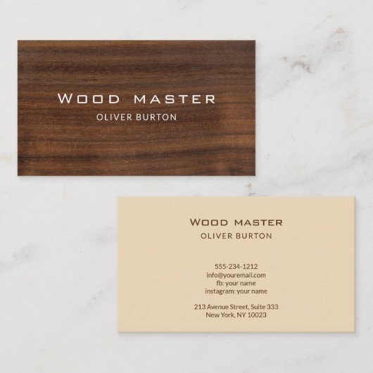 Business card with wood texture. 名刺 (正面/裏面)