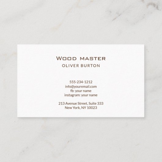 Business card with wood texture. 名刺 (裏面)
