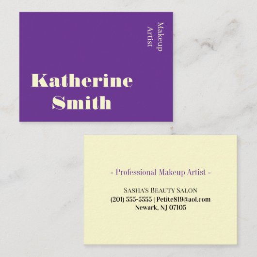 Business Cards, Beauty Salon Makeup Artist Purple 名刺 (正面/裏面)