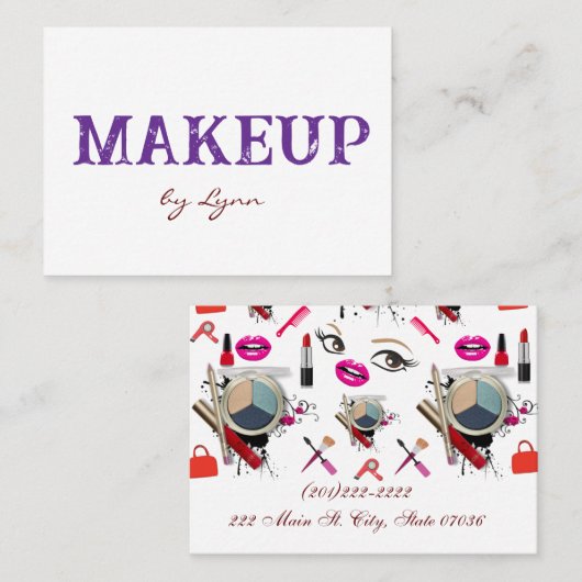 Business Cards, Makeup Purple White Business Cards 名刺 (正面/裏面)