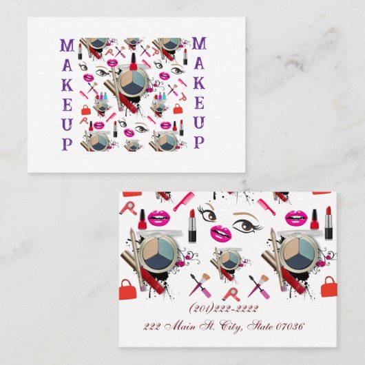 Business Cards, Makeup Purple White Business Cards 名刺 (正面/裏面)