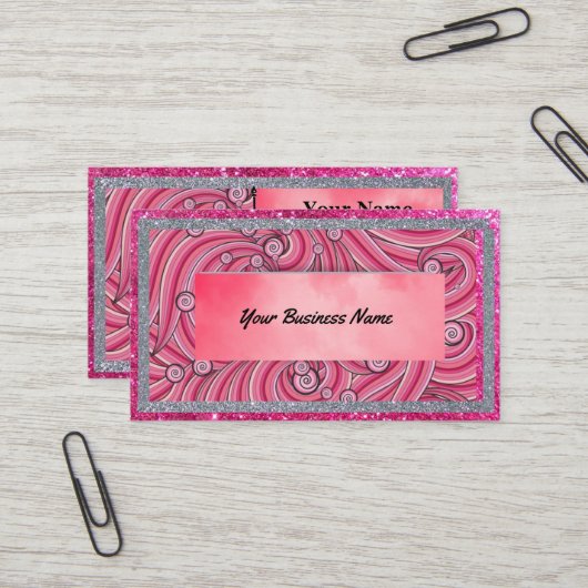 Business Cards Pink Sparkle & Grey 名刺 (正面/裏面インサイチュ)