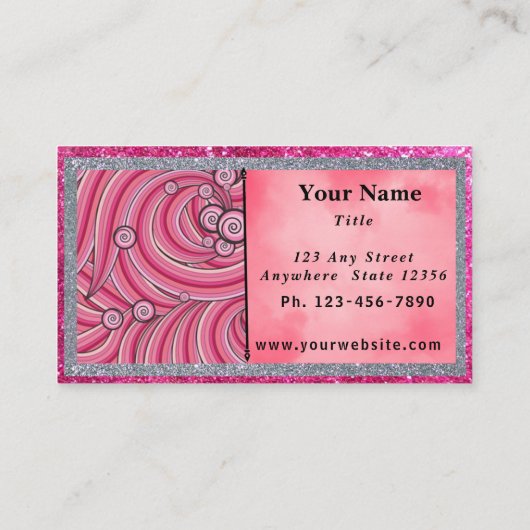 Business Cards Pink Sparkle & Grey 名刺 (裏面)