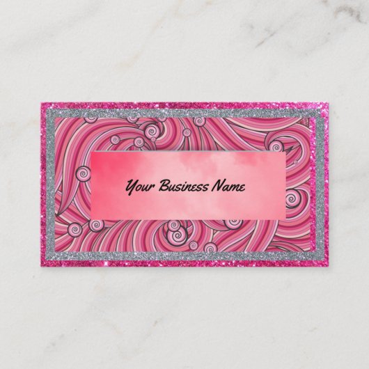 Business Cards Pink Sparkle & Grey 名刺 (正面)