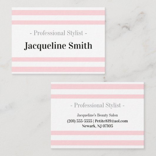 Business Cards, Pink Stripe Hair Beauty Salon  名刺 (正面/裏面)