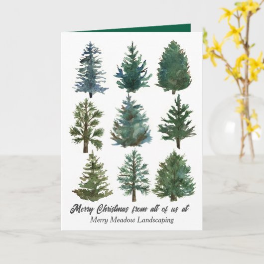 Business Christmas Evergreen Trees Holiday Custom カード (黄色い花)