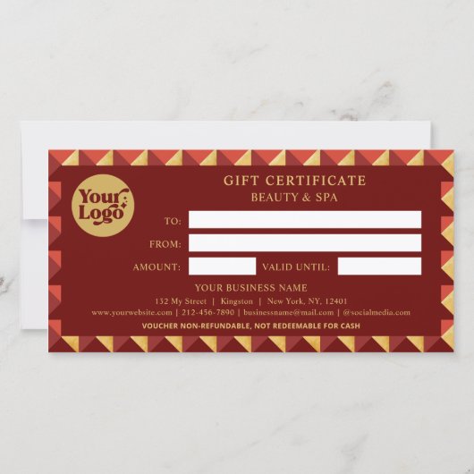Business Christmas Red Gold Gift Certificate  (裏面)