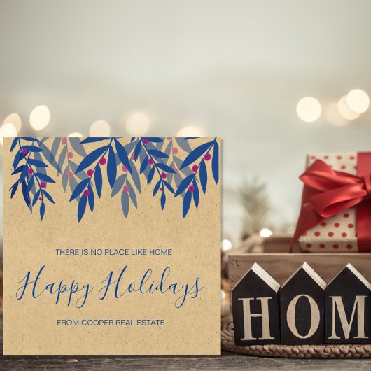 Business Client Christmas Card Kraft Blue カード