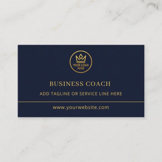Business Coach Blue Gold Logo QR Code 名刺 (正面)