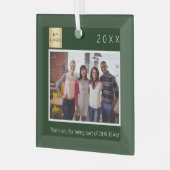 Business Companyのロゴの写真感謝していは緑色 ガラスオーナメント (正面左)