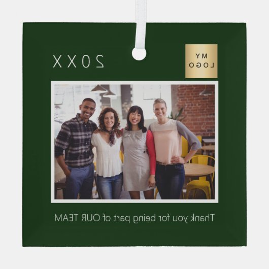 Business Companyのロゴの写真感謝していは緑色 ガラスオーナメント (裏面)