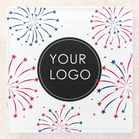 Business Company Fireworks 7月4日のロゴの追加 ガラスコースター (正面)