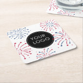 Business Company Fireworks 7月4日のロゴの追加 スクエアペーパーコースター (アングル)