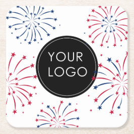 Business Company Fireworks 7月4日のロゴの追加 スクエアペーパーコースター