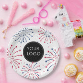 Business Company Fireworks 7月4日のロゴの追加 ペーパープレート (パーティー)