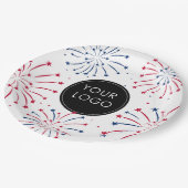 Business Company Fireworks 7月4日のロゴの追加 ペーパープレート (アングル)