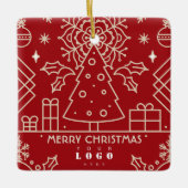 Business Company logo Merry Christmas Red Gold Art セラミックオーナメント (正面)