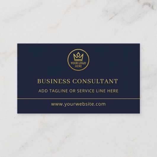 Business Consultant Blue Gold Logo QR Code 名刺 (正面)