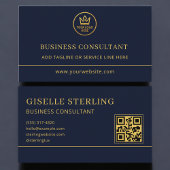 Business Consultant Blue Gold Logo QR Code 名刺