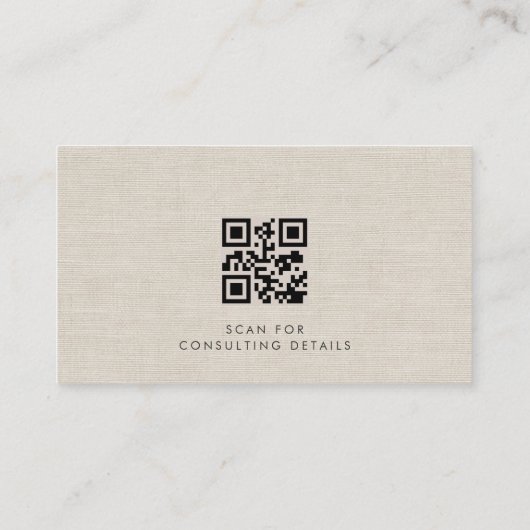 Business Consultant Luxury Neutral Linen QR Code 名刺 (裏面)