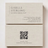 Business Consultant Luxury Neutral Linen QR Code 名刺