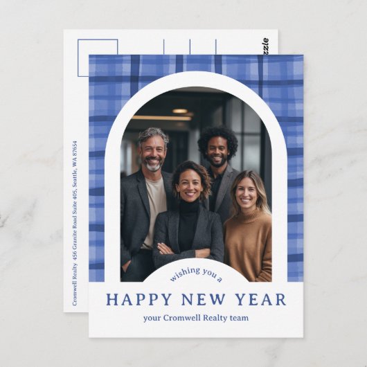 Business Corporate Holiday Plaid CUSTOM Arch PHOTO ポストカード (正面/裏面)