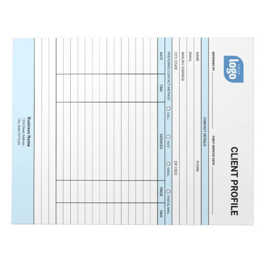Business Customer Client Profile Sheet Notepad ノートパッド (正面)