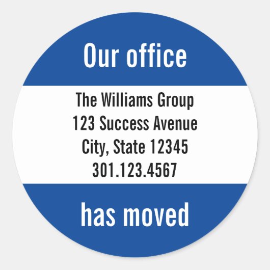 Business Dark BlueとWhite Movingの発表 ラウンドシール (正面)