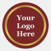 Business Dark Redと金ゴールドロゴはこちらテンプレート ラウンドシール (正面)